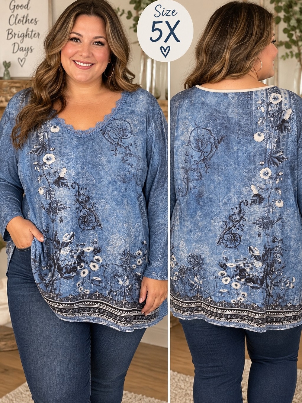 Women’s 5X Plus Size Long Sleeve Top Black White Geometric Abstract Tunic Shirt